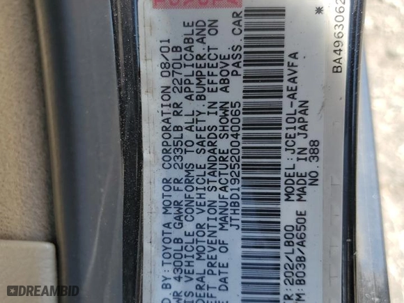 2002 Lexus IS 300 with VIN JTHBD192520040065, listed as a Copart auction lot 72297414 with 137,777 mi miles and Salvage Title. Bid and sale history available at carsss.com. Image 12.