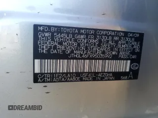 2009 Lexus LS 460 L z VIN JTHGL46FX95035992, wystawiony jako Copart lot #46688365 z przebiegiem 109 763 mil mil oraz Szkoda całkowita • Salvage title. Historia ofert i sprzedaży dostępna na DreamBid. Obrazek 13.