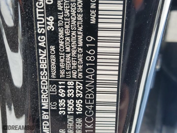 2022 Mercedes-Benz EQS with VIN W1KCG4EBXNA018619, listed as a Copart auction lot 42151765 with NaN miles and Salvage Title. Bid and sale history available at carsss.com. Image 15.