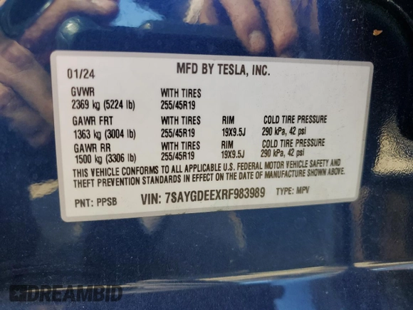 2024 Tesla Model Y Long Range with VIN 7SAYGDEEXRF983989, listed as a Copart auction lot 64035155 with 12,137 mi miles and Salvage title. Bid and sale history available at DreamBid. Image 13.