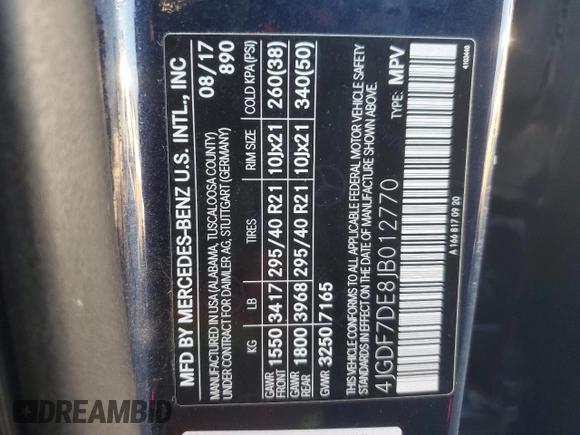 2018 Mercedes-Benz GLS 550 with VIN 4JGDF7DE8JB012770, listed as a Copart auction lot 49995485 with 150,959 mi miles and Clean title. Bid and sale history available at DreamBid. Image 13.