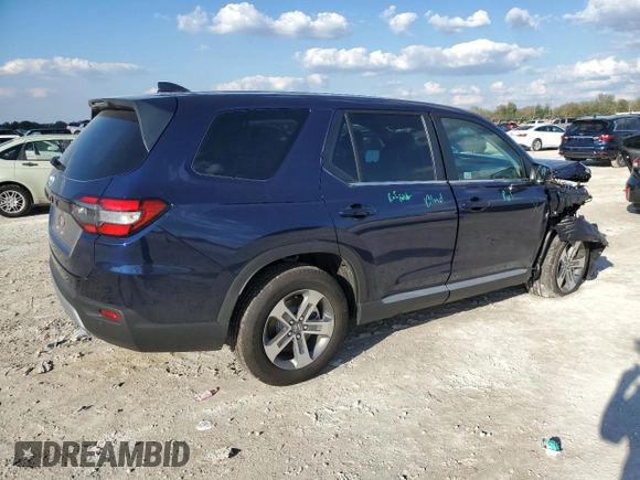 2025 Honda Pilot EX-L with VIN 5FNYG1H47SB054993, listed as a Copart auction lot 46642145 with 4,820 mi miles and Salvage Title. Bid and sale history available at carsss.com. Image 3.