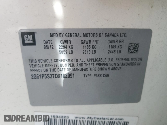 2013 Cadillac XTS Luxury with VIN 2G61P5S37D9102091, listed as a Copart auction lot 54865715 with 95,714 mi miles and Clean Title. Bid and sale history available at carsss.com. Image 12.