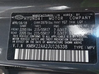 2018 Hyundai Kona SEL with VIN KM8K22AA2JU126338, listed as a IAAI auction lot 41539801 with 58,942 mi miles. Bid and sale history available at carsss.com. Image 9.