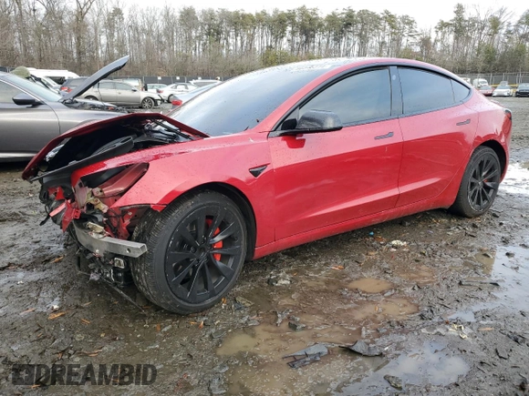 2022 Tesla Model 3 with VIN 5YJ3E1EAXNF187262, listed as a Copart auction lot 86545314 with 85,718 mi miles and Salvage Title. Bid and sale history available at DreamBid. Image 1.