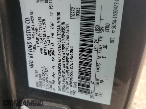 2020 Ford Transit Connect XLT with VIN NM0GS9F27L1454084, listed as a Copart auction lot 42325595 with 62,457 mi miles and Non repairable. Bid and sale history available at DreamBid. Image 15.