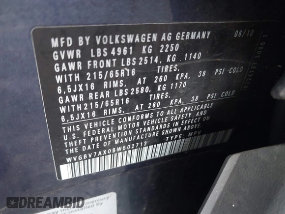 2011 Volkswagen Tiguan SEL with VIN WVGBV7AX0BW502713, listed as a IAAI auction lot 41324829 with 135,294 mi miles and . Bid and sale history available at DreamBid. Image 9.