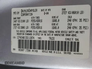 2005 Dodge Dakota SLT with VIN 1D7HE48K15S112874, listed as a Copart auction lot 42560405 with 194,887 mi miles and Salvage Title. Bid and sale history available at DreamBid. Image 12.