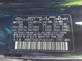 2023 Hyundai Palisade Calligraphy z VIN KM8R7DGE0PU640381, wystawiony jako IAAI lot #41601559 z przebiegiem 20 418 mil mil oraz . Historia ofert i sprzedaży dostępna na DreamBid. Obrazek 9.