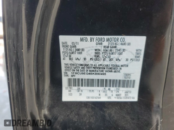 2011 Ford Escape Limited with VIN 1FMCU9EG4BKB90495, listed as a Copart auction lot 44610515 with 150,395 mi miles and Clean Title. Bid and sale history available at DreamBid. Image 12.