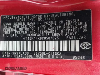 2012 Toyota Camry SE with VIN 4T1BK1FK6CU507625, listed as a IAAI auction lot 41744165 with 127,269 mi miles. Bid and sale history available at carsss.com. Image 9.
