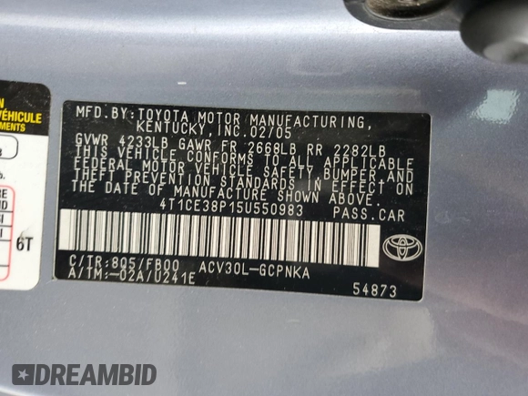 2005 Toyota Solara SE with VIN 4T1CE38P15U550983, listed as a Copart auction lot 50666005 with 156,666 mi miles and Salvage title. Bid and sale history available at DreamBid. Image 12.