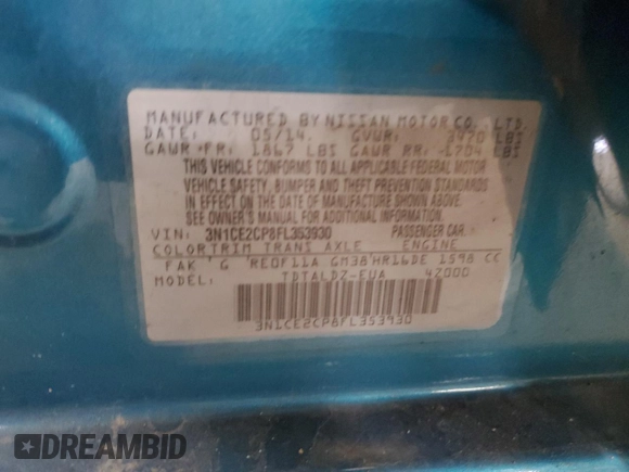 2015 Nissan Note SV with VIN 3N1CE2CP8FL353930, listed as a Copart auction lot 80514084 with 136,836 mi miles and Clean Title. Bid and sale history available at DreamBid. Image 12.