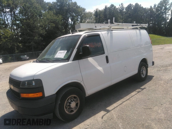 2019 Chevrolet Express Cargo with VIN 1GCWGAFPXK1240332, listed as a IAAI auction lot 42846352 with 99,506 mi miles and . Bid and sale history available at DreamBid. Image 2.