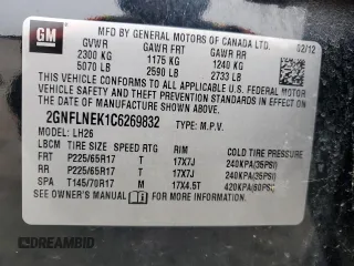 2012 Chevrolet Equinox 2LT with VIN 2GNFLNEK1C6269832, listed as a Copart auction lot 46996645 with 119,512 mi miles and Salvage Title. Bid and sale history available at DreamBid. Image 13.