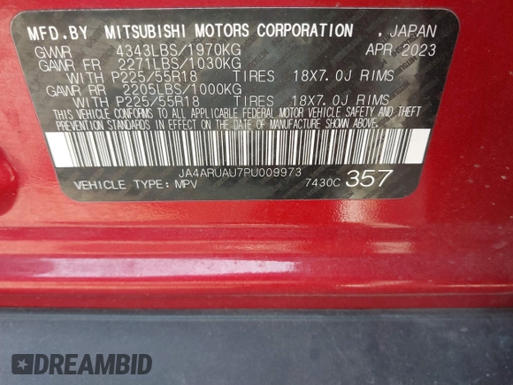 2023 Mitsubishi Outlander ES z VIN JA4ARUAU7PU009973, wystawiony jako IAAI lot #41739275 z przebiegiem 39 215 mil mil oraz . Historia ofert i sprzedaży dostępna na DreamBid. Obrazek 9.