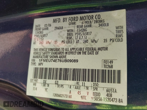 2006 Ford Explorer Eddie Bauer с VIN 1FMEU74E76UB09089, выставлен на аукционе IAAI как лот 42779051 с пробегом 246 878 миль миль и . История ставок и продаж доступна на DreamBid. Изображение 9.