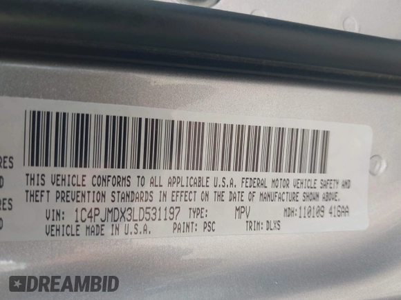 2020 Jeep Cherokee Limited with VIN 1C4PJMDX3LD531197, listed as a IAAI auction lot 42128640 with 98,104 mi miles and . Bid and sale history available at DreamBid. Image 9.
