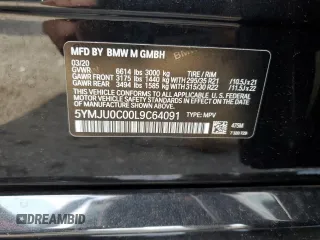2020 BMW X5 M Competition with VIN 5YMJU0C00L9C64091, listed as a Copart auction lot 83118204 with 0 mi miles and Salvage Title. Bid and sale history available at carsss.com. Image 14.