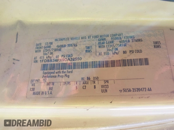 2009 Ford E-Series Commercial с VIN 1FDSS34PX9DA32550, выставлен на аукционе IAAI как лот 41710405 с пробегом 391 668 миль миль и . История ставок и продаж доступна на DreamBid. Изображение 9.