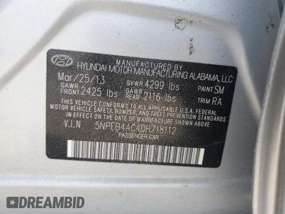 2013 Hyundai Sonata GLS z VIN 5NPEB4AC4DH718112, wystawiony jako Copart lot #59564415 z przebiegiem 120 955 mil mil oraz Szkoda całkowita • Salvage title. Historia ofert i sprzedaży dostępna na DreamBid. Obrazek 12.