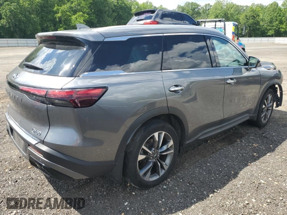 2023 Infiniti QX60 Luxe with VIN 5N1DL1FS2PC370426, listed as a Copart auction lot 57087685 with 14,344 mi miles and Salvage title. Bid and sale history available at DreamBid. Image 3.