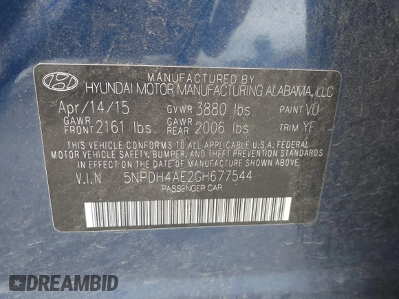 2016 Hyundai Elantra SE with VIN 5NPDH4AE2GH677544, listed as a IAAI auction lot 42371248 with 127,596 mi miles and . Bid and sale history available at DreamBid. Image 9.