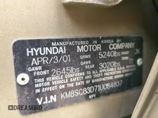 2001 Hyundai Santa Fe GLS with VIN KM8SC83D71U084837, listed as a Copart auction lot 77588984 with 102,585 mi miles and Salvage Title. Bid and sale history available at carsss.com. Image 13.