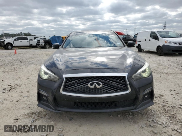 2019 Infiniti Q50 Red Sport 400 with VIN JN1FV7APXKM760676, listed as a Copart auction lot 53042805 with 112,374 mi miles and Salvage title. Bid and sale history available at DreamBid. Image 5.