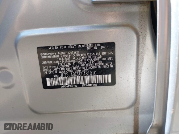 2016 Subaru Forester 2.5i with VIN JF2SJABC5GH481010, listed as a IAAI auction lot 42174273 with 65,790 mi miles and . Bid and sale history available at DreamBid. Image 9.