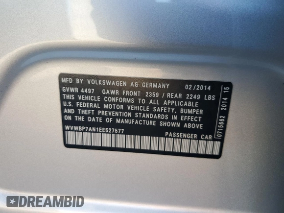 2014 Volkswagen CC Sport with VIN WVWBP7AN1EE527577, listed as a Copart auction lot 45793395 with 137,701 mi miles and Salvage Title. Bid and sale history available at carsss.com. Image 12.