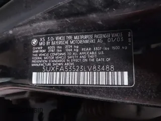2003 BMW X5 3.0i with VIN 5UXFA53523LV83488, listed as a IAAI auction lot 41894044 with 1 mi miles. Bid and sale history available at carsss.com. Image 9.