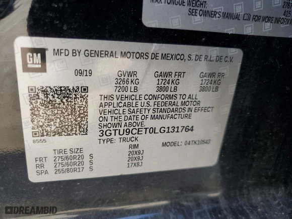 2020 GMC Sierra 1500 Elevation with VIN 3GTU9CET0LG131764, listed as a Copart auction lot 43196955 with 71,169 mi miles and Salvage Title. Bid and sale history available at carsss.com. Image 15.