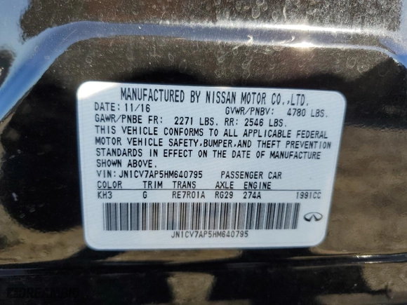 2017 Infiniti Q50 2.0t with VIN JN1CV7AP5HM640795, listed as a Copart auction lot 82435654 with NaN miles and Salvage Title. Bid and sale history available at carsss.com. Image 14.