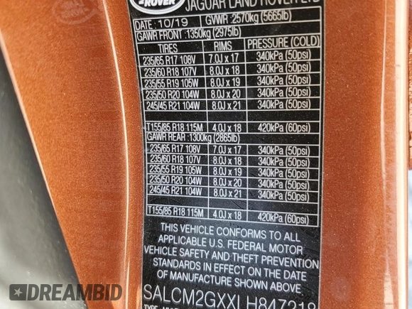2020 Land Rover Discovery with VIN SALCM2GXXLH847218, listed as a Copart auction lot 78056704 with Not Provided miles and Non Repairable. Bid and sale history available at DreamBid. Image 14.