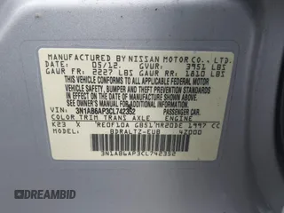 2012 Nissan Sentra SR with VIN 3N1AB6AP3CL742352, listed as a IAAI auction lot 41477160 with 118,044 mi miles and . Bid and sale history available at DreamBid. Image 9.
