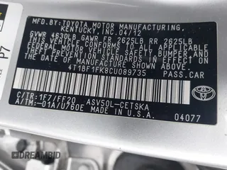 2012 Toyota Camry L with VIN 4T1BF1FK8CU089735, listed as a IAAI auction lot 42066981 with 144,221 mi miles. Bid and sale history available at carsss.com. Image 9.