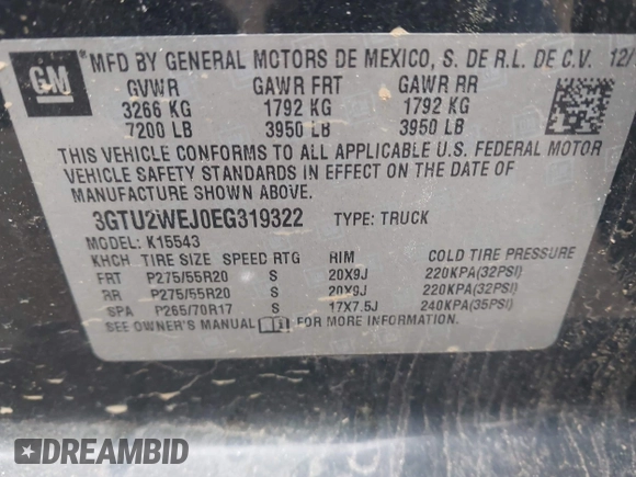 2014 GMC Sierra 1500 Denali z VIN 3GTU2WEJ0EG319322, wystawiony jako IAAI lot #41947884 z przebiegiem 216 063 mil mil oraz . Historia ofert i sprzedaży dostępna na DreamBid. Obrazek 9.