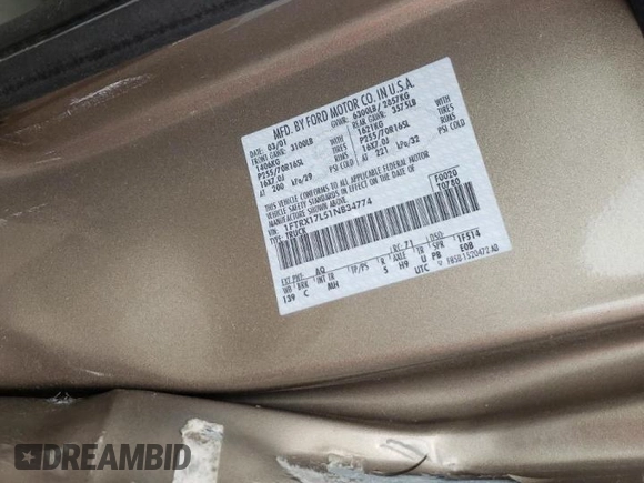 2001 Ford F-150 XL with VIN 1FTRX17L51NB34774, listed as a Copart auction lot 46774942 with Not provided miles and Non repairable. Bid and sale history available at DreamBid. Image 10.