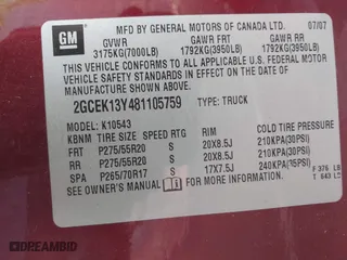 2008 Chevrolet Silverado 1500 LTZ with VIN 2GCEK13Y481105759, listed as a IAAI auction lot 41992739 with 110,122 mi miles. Bid and sale history available at carsss.com. Image 9.