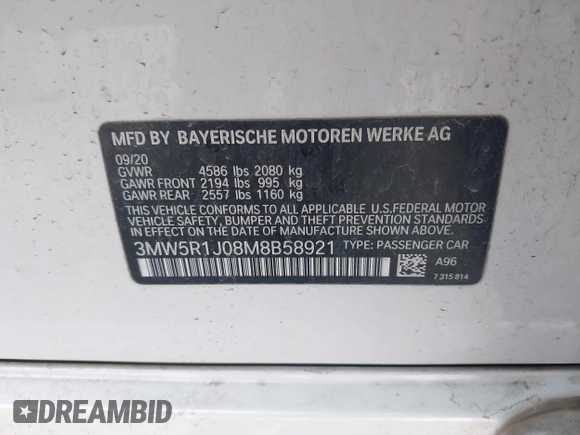 2021 BMW 3 Series 330i z VIN 3MW5R1J08M8B58921, wystawiony jako IAAI lot #41495865 z przebiegiem 82 971 mil mil oraz . Historia ofert i sprzedaży dostępna na DreamBid. Obrazek 9.