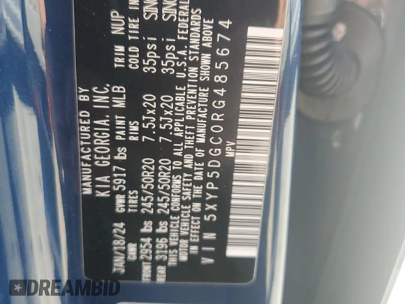 2024 Kia Telluride SX X-Line with VIN 5XYP5DGC0RG485674, listed as a Copart auction lot 48816625 with 24,056 mi miles and Salvage Title. Bid and sale history available at carsss.com. Image 13.