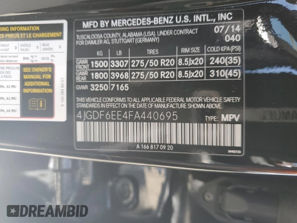 2015 Mercedes-Benz GL with VIN 4JGDF6EE4FA440695, listed as a Copart auction lot 58460214 with 130,161 mi miles and Salvage Title. Bid and sale history available at carsss.com. Image 15.