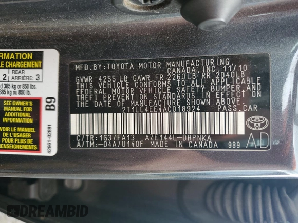 2010 Toyota Matrix S with VIN 2T1LE4EE4AC018924, listed as a Copart auction lot 64334615 with 271,076 mi miles and Clean title. Bid and sale history available at DreamBid. Image 12.