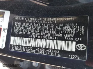 2016 Toyota Camry XLE with VIN 4T1BF1FK2GU196740, listed as a IAAI auction lot 41671781 with 164,850 mi miles. Bid and sale history available at carsss.com. Image 9.