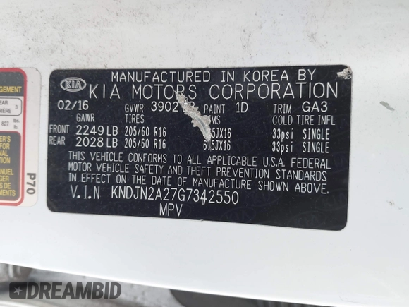 2016 Kia Soul with VIN KNDJN2A27G7342550, listed as a IAAI auction lot 41969942 with 133,140 mi miles. Bid and sale history available at carsss.com. Image 9.