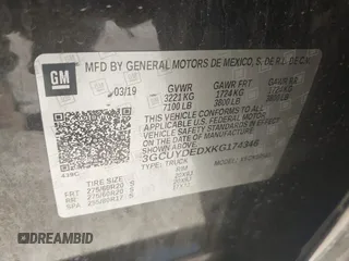 2019 Chevrolet Silverado 1500 LT with VIN 3GCUYDEDXKG174346, listed as a IAAI auction lot 41908711 with 113,054 mi miles and . Bid and sale history available at DreamBid. Image 9.