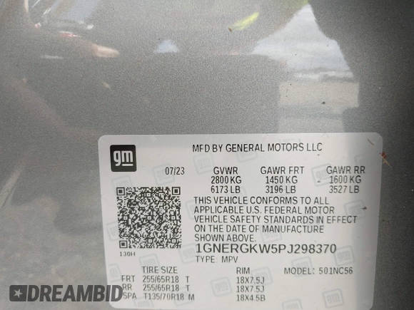 2023 Chevrolet Traverse LT Cloth z VIN 1GNERGKW5PJ298370, wystawiony jako IAAI lot #42435055 z przebiegiem Nie podano mil oraz . Historia ofert i sprzedaży dostępna na DreamBid. Obrazek 9.