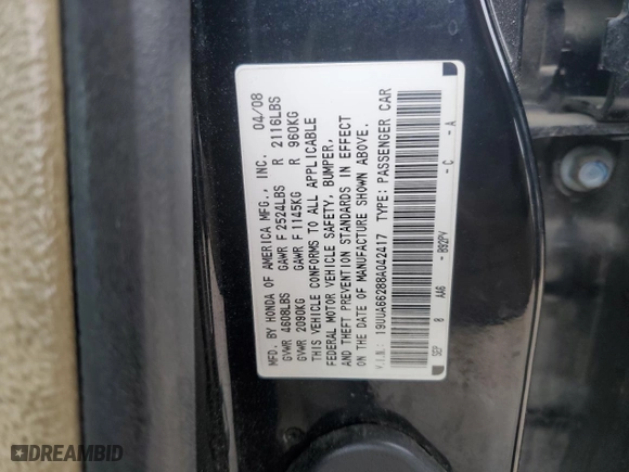 2008 Acura TL with VIN 19UUA66288A042417, listed as a Copart auction lot 51050865 with 206,996 mi miles and Salvage Title. Bid and sale history available at carsss.com. Image 12.