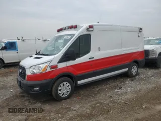 2021 Ford Transit z VIN 1FDBR1CG2MKA65340, wystawiony jako Copart lot #56920445 z przebiegiem Nie podano mil oraz Szkoda całkowita • Salvage title. Historia ofert i sprzedaży dostępna na DreamBid. Obrazek 1.